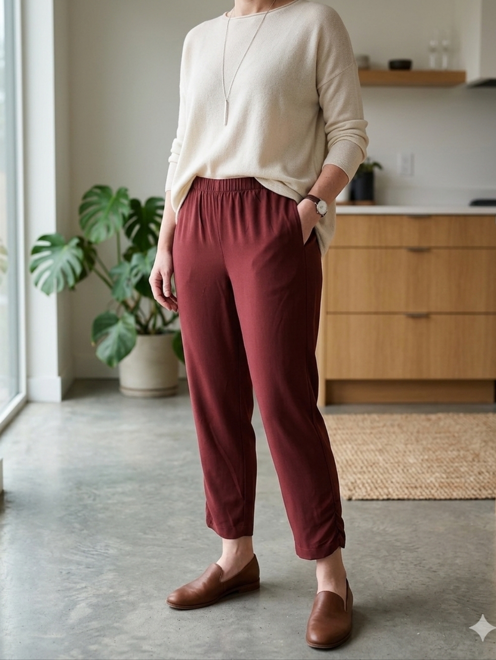 Eileen Fisher High-Rise Straight Leg Jeans in Deep Burgundy - Picture 3 of 8